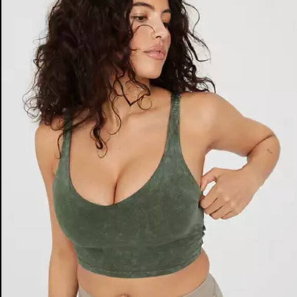 OFFLINE By Aerie Real Me Low Key Longline Sports Bra - M - Olive Green - Picture 1 of 6